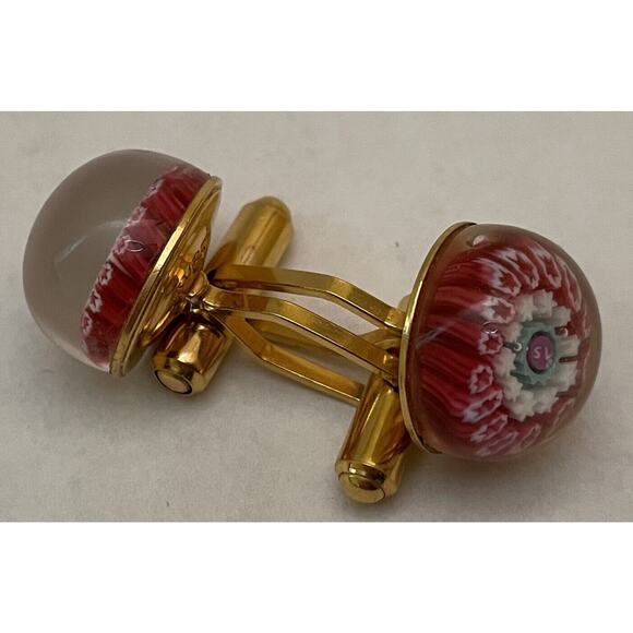 Charles Murat Millefiori Glass Cufflinks Red White Gold Plated x Saint-Louis Col - Picture 11 of 14